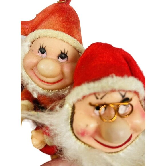 Dopey And Doc Santa Red Flocked Disney Christmas Collectible Ornament Vintage - Picture 8 of 14